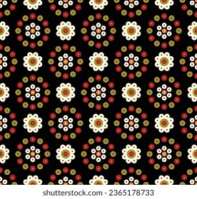 Indian Rajasthan Traditional Bandhani Chunri Seamless Repeat pattern on black background in vector format Digital Textile Design svg