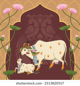 Indian Rajasthani Miniature art work Pichwai cow and calf