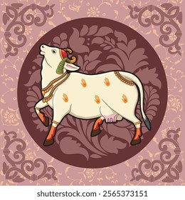 Indian Rajasthani Miniature art work Pichwai cow in round design