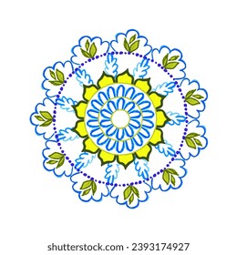 Indian rangoli circle hindu design pencil textured colorful vector card poster