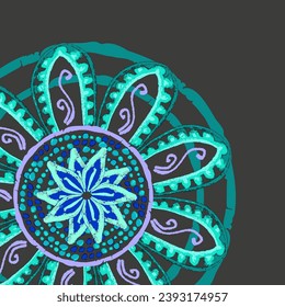 Indian rangoli circle hindu design pencil textured colorful vector card poster