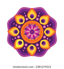 Indische rangoli-Design-Vektorgrafik in violett-orange, perfekt für Diwali