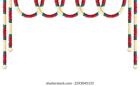 Indian red, green, white flower garland.