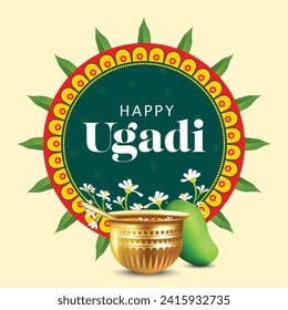 Indian regional telugu and kanna new year festival UGADI wishes english and decorated with festive elements