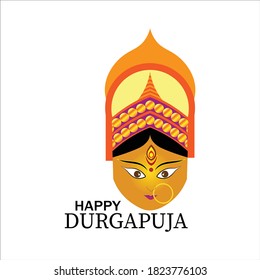 Indian Religion Festival Durga Puja with Goddess Durga Face Illustration.
