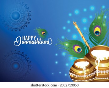 Indian religion festival happy janmashtami vector illustration background