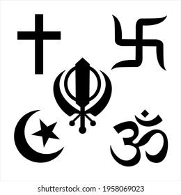 Indian Religion Icons. Black Flat Design. Vector Illustration. EPS File