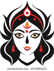 Indian religious biggest festival goddess navratri maa durga statue face holiday celebration drawn illustration