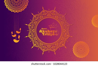 Indian Religious Festival Akshaya Tritiya Background Template Design with Beautiful Golden Floral Ornaments