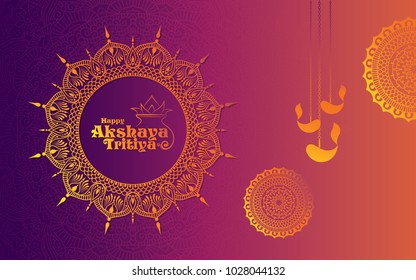 Indian Religious Festival Akshaya Tritiya Background Template Design with Beautiful Golden Floral Ornaments