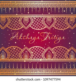 Indian Religious Festival Akshaya Tritiya Background Template Design with Beautiful Golden Floral Ornaments