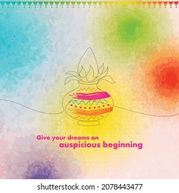 Indian Religious Festival Akshaya Tritiya Banner Background with Mangal Kalash Vector Illustration