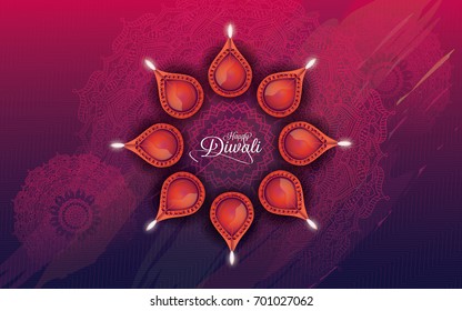 Indian Religious Festival Diwali Background with Lamps