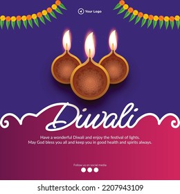 Indian religious festival Diwali banner design template.