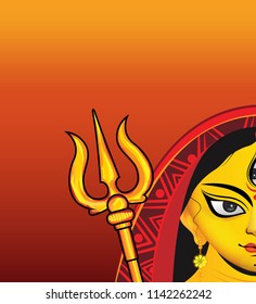 Indian Religious Festival Durga Puja Background Template Design with Creative Goddess Durga Illustration