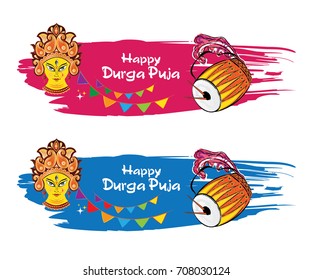 Indian Religious Festival Durga Puja Offer Banner Design Set with Goddess Durga Face