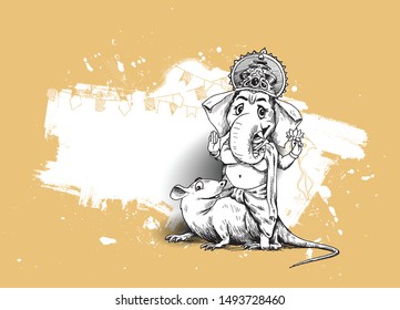 Indian Religious Festival Ganesh Chaturthi Template, Hand Drawn Sketch Vector illustration.