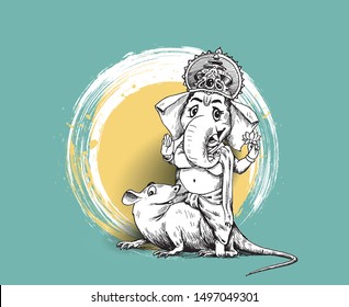 Indian Religious Festival Ganesh Chaturthi Template, Hand Drawn Sketch Vector illustration.