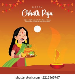 Indian religious festival Happy Chhath Puja banner design template.