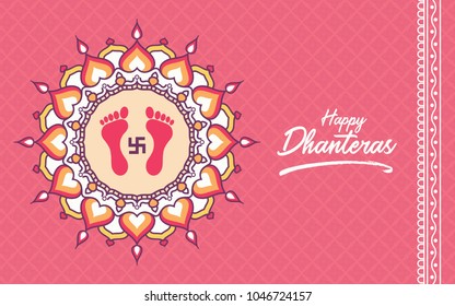 Indian Religious Festival Happy Dhanteras Background Design with Floral Ornament  Vector Illustration