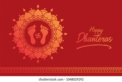 Indian Religious Festival Happy Dhanteras Background Template Design with Floral Ornament - Dhanteras  Background Design