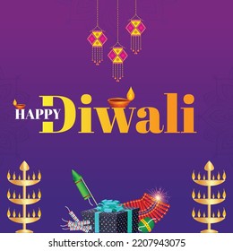 Indian religious festival Happy Diwali banner design template.