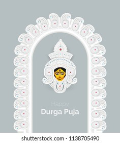 Indian Religious Festival Happy Durga Puja Template Design with Goddess Durga Face Illustration