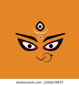 Indian Religious Festival Happy Durga Puja Template Design with Goddess Durga Face Illustration