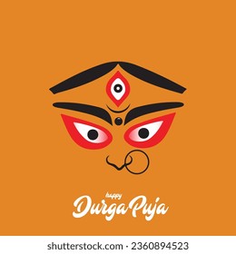Indian Religious Festival Happy Durga Puja Template Design with Goddess Durga Face Illustration