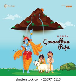 Indian Religious Festival Happy Govardhan Puja Banner Design Template.