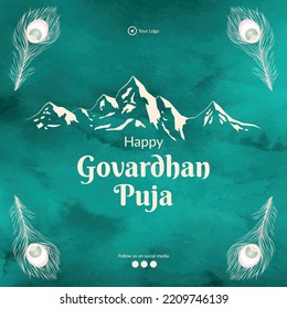 Indian Religious Festival Happy Govardhan Puja Banner Design Template.