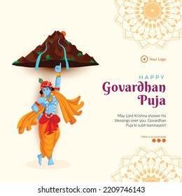 Indian Religious Festival Happy Govardhan Puja Banner Design Template.