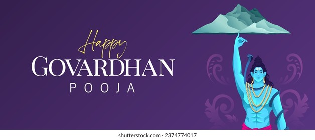 Indian religious festival Happy Govardhan Puja banner design template. Govardhan Pooja Vector Illustration