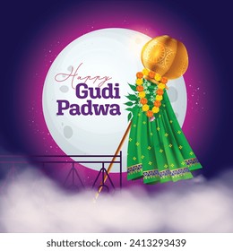 Indian Religious Festival Happy Gudi Padwa Greeting Background Template Design Vector Illustration