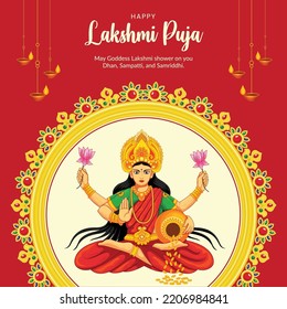 Indian Religious Festival Happy Lakshmi Puja Banner Design Template.