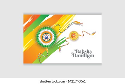 Indian Religious Festival Raksha Bandhan Greeting Card Design Template with Abstract Background & Rakhi Illustration