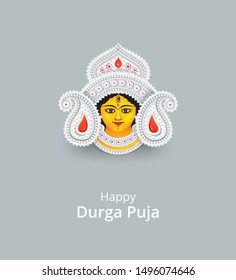 Indian Religious Goddess Durga Face Vector Illustration