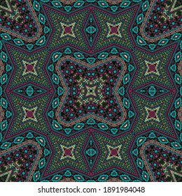 Indian repeating ornament graphic design. Vintage geometric background. Textile print in ethnic style. Mosaic motifs in navajo style.