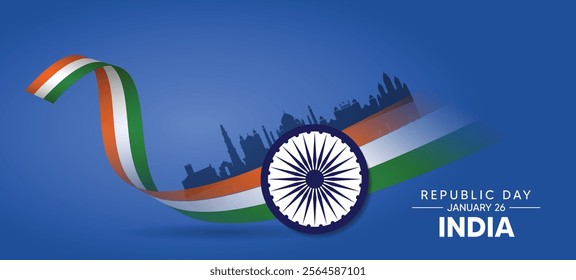 Indian Republic day 26 January flag ribbon vector poster