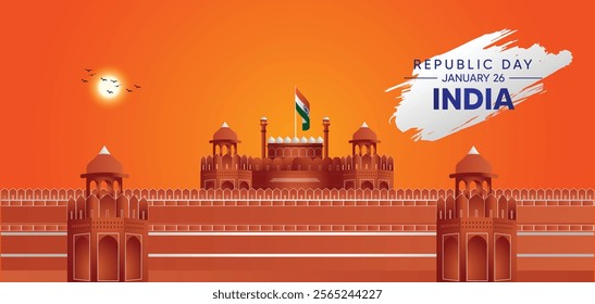 Indian Republic day 26 January Red Fort vector poster