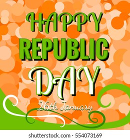 Indian Republic Day 26 January Concept on Colorful Confetti Background and Wheel of Samsara