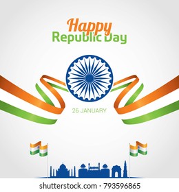 Indian Republic day 26 January with flag. Illustration of Happy Indian Republic day celebration poster or banner background.