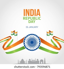 Indian Republic day 26 January with flag. Illustration of Happy Indian Republic day celebration poster or banner background.