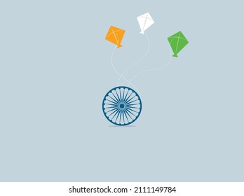 Indian republic day. 3 color Indian kite flying. Freedom concept. vector illustrations.