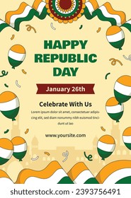 Indian republic day background. Indian republic day celebration. Happy Republic Day of India. January 26. Cartoon Vector illustration Template for Poster, Banner, Flyer, Greeting, Card, Post, Cover.