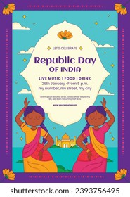 Indian republic day background. Indian republic day celebration. Happy Republic Day of India. January 26. Cartoon Vector illustration Template for Poster, Banner, Flyer, Greeting, Card, Post, Cover.