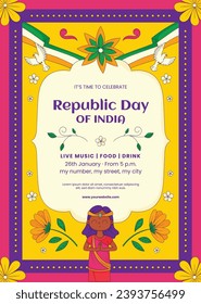 Indian republic day background. Indian republic day celebration. Happy Republic Day of India. January 26. Cartoon Vector illustration Template for Poster, Banner, Flyer, Greeting, Card, Post, Cover.