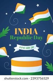 Indian republic day background. Indian republic day celebration. Happy Republic Day of India. January 26. Cartoon Vector illustration Template for Poster, Banner, Flyer, Greeting, Card, Post, Cover.