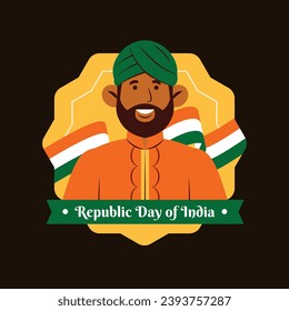 Indian republic day background. Indian republic day celebration. Happy Republic Day of India. January 26. Cartoon Vector illustration Template for Sticker, Card, post.