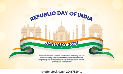 Indian republic day background with a flag and buildings with sparkles
